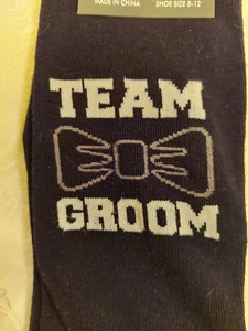Jos A Bank TEAM GROOM Men's Socks Mid-Calf BLACK COMBED Cotton BOW TIE, Sz 8-12 - Picture 1 of 4