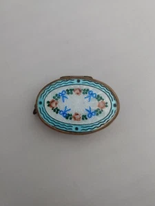 Vintage Aqua Guilloche Emaille Convert. Pillendose/Medaillon - 🎀 Rose & Schleife Girlande - Bild 1 von 6