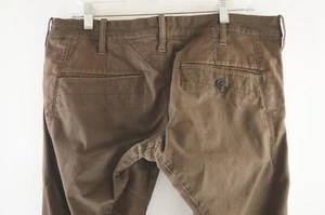 G Raw Size 34x30 Brown Chino Pants Button Fly Low Rise Logo Cotton Elastane Men - Picture 1 of 10