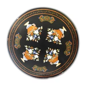 48" Black round Marble center table Pietra dura Inlay Handicraft Work - Picture 1 of 10