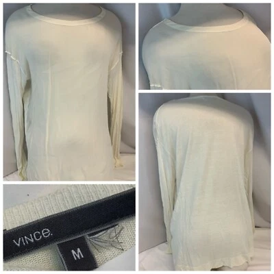 Blusa Suéter Vince M Mujeres Marfil Rayón Lino Cuello Redondo LS Como Nueva YGI H1-522 Foto 1 de 4