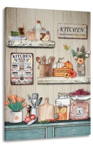 Kitchen Canvas Wall Art Print Kitchen Pictures Wall Decor - Picture 1 of 4