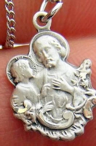 MRT Petite Sterling Silver 3/4" St Saint Joseph & Jesus w Steel Chain Boxed Gift - Picture 1 of 1