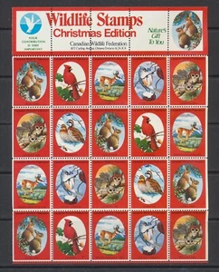 Años 70 ~ Federación Canadiense de Vida Silvestre ~ Hoja de 20 Estampillas de Animales ~ Edición de Navidad - Imagen 1 de 2