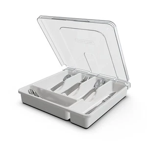 Silverware Tray With Lid Utensil Drawer Organizer For Kitchen Countertop Plastic - Picture 1 of 6