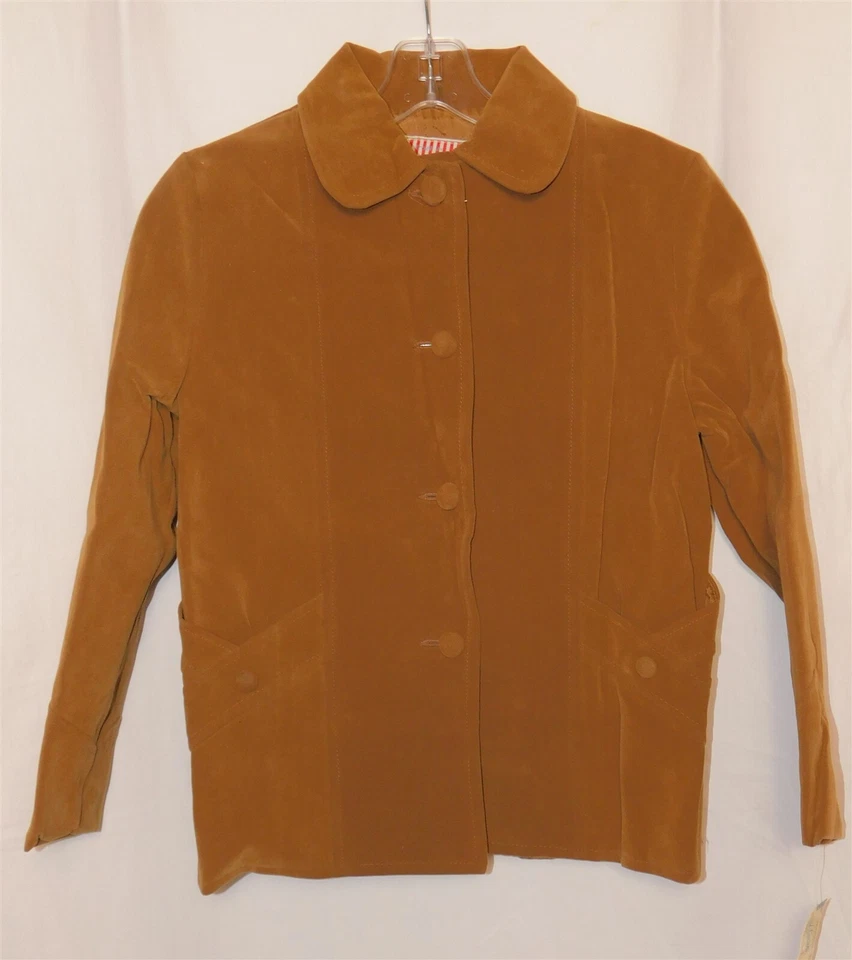 Vintage AMEREX Tan Coat Jacket Kids 100% Cotton Faux Suede Size 12 NOS - Image 1 of 4