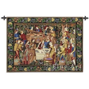 Vendages Medieval Wall Tapestry Wine Making Process Winery Grape Motif 75"x53" - Picture 1 of 1