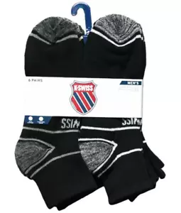 K SWISS Men’s HF CSH Quarter Mesh Socks 6 pk Black Half Cushion Flow Cool NWT - Picture 1 of 15