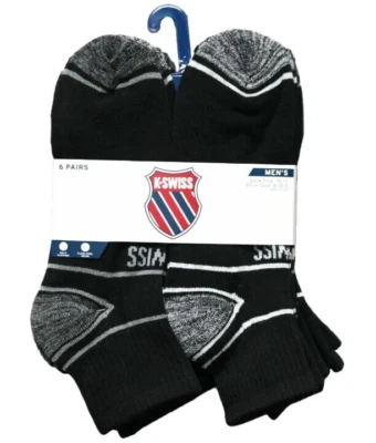 K SWISS Men’s HF CSH Quarter Mesh Socks 6 pk Black Half Cushion Flow Cool NWT - Image 1 of 4