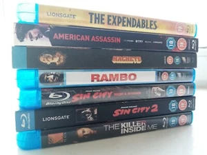 7 Cert. 18 Blu-Ray Movies -Expendables American Assassin Machete Rambo Sin City - Picture 1 of 4