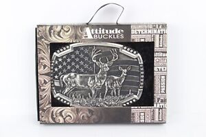 Attitude Montana Silversmiths Men's Antique Silver Matched Pair Deer Buckle Flag