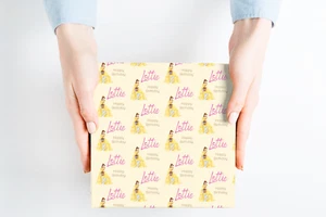 Personalised BIRTHDAY Gift Wrapping Paper BELLE Disney Princess Any Name Age - Picture 1 of 2