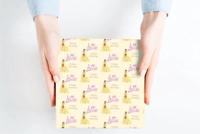 Personalised BIRTHDAY Gift Wrapping Paper BELLE Disney Princess Any Name Age - Image 1 of 2