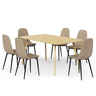 Dining Table & Chairs Set, 6 Seater Table with 6 Dining Chairs, VonHaus - Image 1 of 4