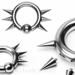 1 Pc Easy Snap On Captive Bead Ring W/ Internally Threaded Spikes - Picture 1 of 2