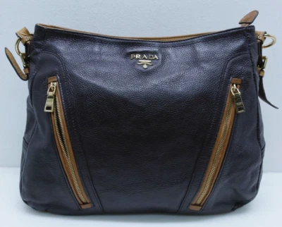 PRADA Milano Pebbled Leather Black/Brown Italy Hobo Hand Bag - Image 1 of 4