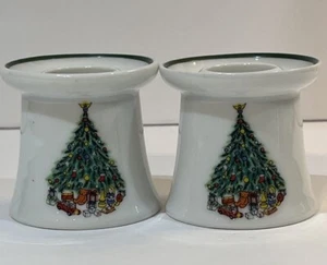 (2) Christmas Tree Candle Holders From The House Of Salem Noel Porcelain. - Picture 1 of 8