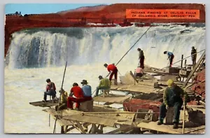 1946 Oregon -Celilo Falls Salmon Spear Fishing -Indigenous People Wash. Postcard - Imagen 1 de 3