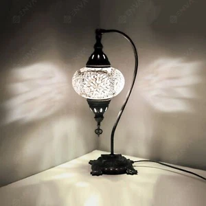 Lámpara de mesa de mosaico cuello de cisne Tiffany turca marroquí hecha a mano - Imagen 1 de 10