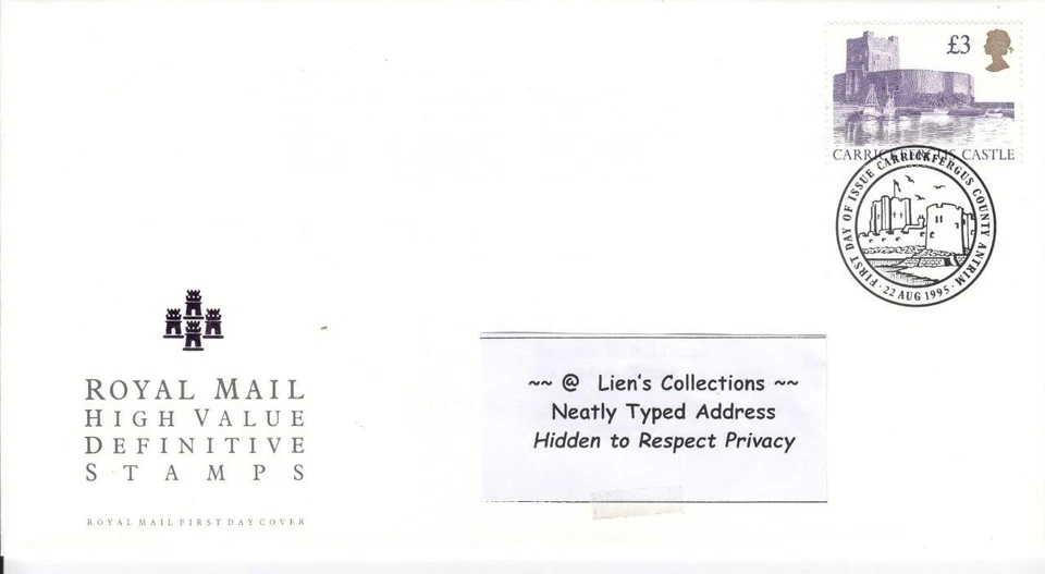 GB 1995 £3 CASTLES HIGH VALUE SG1613a FIRST DAY COVER CARRICKFERGUS POSTMARK - Image 1 of 1