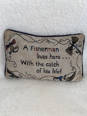 Cute Throw Pillow “A Fisherman Lives Here With The Catch Of His Life! Fishing - Image 1 of 2