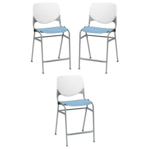 Home Square Plastic Counter Stool in White/Sky Blue - Set of 3 - Picture 1 of 7