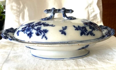 Antique Flow Blue stamped E.H. Worth ironstone china large vegetable tureen - Image 1 of 4