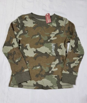 Arizona Boys L 6 Cotton Polyester Long Sleeve Waffle Knit Green Camo Shirt NWT - Image 1 of 3