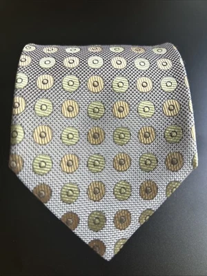 Corbata de cuello Paul Fredrick para hombre dorada geométrica 100 % seda hecha a mano en Italia 59"x3,25" pulgadas Foto 1 de 4