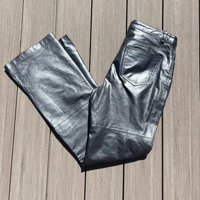 Pantalones Metrostyle Cuero Genuino Forrado Mujer’s Talla 6 Gris Plateado Bootcut Moto Foto 1 de 4