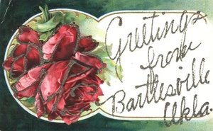 Grüße aus Bartlesville Oklahoma Glitzer appliziert geprägte Postkarte - Bild 1 von 2