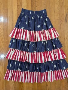 VTG Longhorn Niver Western Wear Broomstick Tiered Maxi Skirt Patriotic Flag - Picture 1 of 3