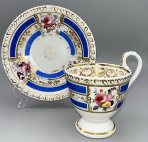 Antique English Georgian Cup and Saucer Blue Numbered 2 1509 Past Repair - Picture 1 of 19