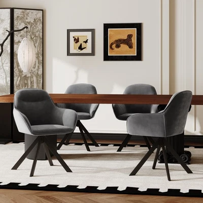 Esszimmerstühle 4er Set Drehbar Küchenstühle Armlehne Samt Drehstuhl Dunkel Grau - Bild 1 von 4