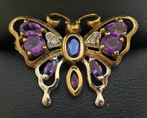 MÁS HERMOSO BROCHE MARIPOSA DIAMANTE AMATISTA ORO 9CT VINTAGE - Imagen 1 de 10