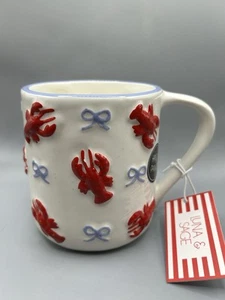 Tazza caffè Luna & Sage aragosta rossa e fiocco blu coquette estate shabby chic NUOVA - Foto 1 di 8
