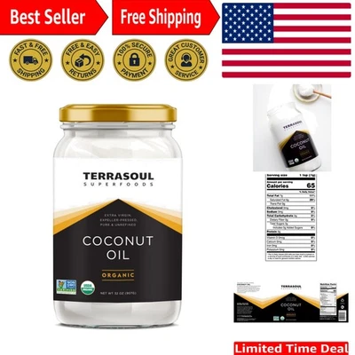 Aceite de coco virgen extra orgánico 32 oz - Tarro de vidrio para uso culinario y cosmético Foto 1 de 4