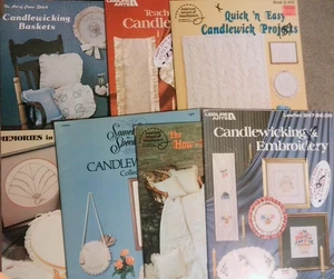 Lot of 7 Candlewicking embroidery pattern leaflets baskets memories quick how to - Picture 1 of 1