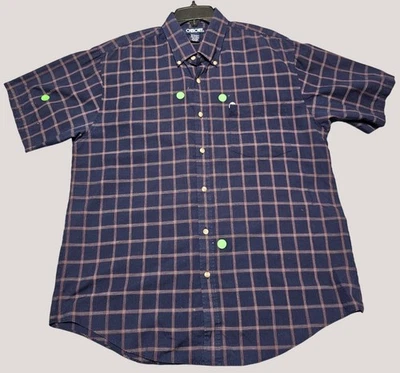 Cherokee Mens Short Sleeve Button-Up Blue Navy Plaid Shirt L - Image 1 of 4