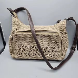 Worthington Women's Small Beige Crochet Knitted Shoulder Bag Vegan Leather Strap - Picture 1 of 9