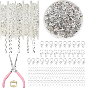 Necklace Chain for Jewelry Making,16.4 Ft 5 Rolls Silver Plated Chains for DIY N - Picture 1 of 12