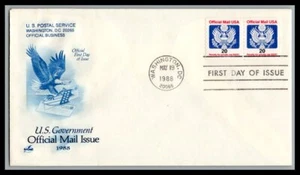 US FDC # O138B 20c Official Eagle ArtCraft COIL PAIR BLUE 1988, 0a1146 - Picture 1 of 1