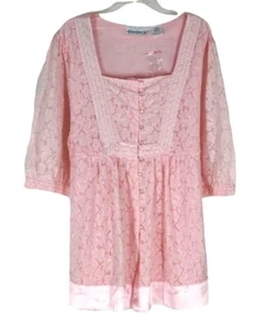 Camicia top blusa pizzo rosa denim 24/7 donna taglia 24W tunica - Foto 1 di 11