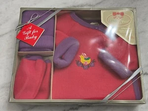 New Vintage Baby Girl Little Ones 3 Pc Outfit Fleece Jacket Hat Mitten 0-6 Month - Picture 1 of 2