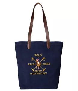 Polo Ralph Lauren Men’s Crest Leather-trim Corduroy Tote In Newport Navy NWT - Picture 1 of 8