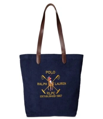Polo Ralph Lauren Men’s Crest Leather-trim Corduroy Tote In Newport Navy NWT - Image 1 of 4