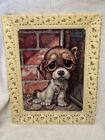 vintage wide eyed puppy dog print in frame 