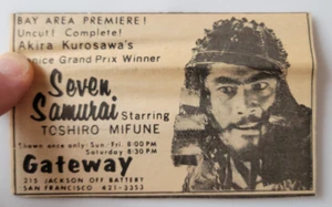 Anuncio de película "Seven Samurai" Akira Kurosawa Toshiro Mifune Berkeley Barb 1970 4x2,5" - Imagen 1 de 1