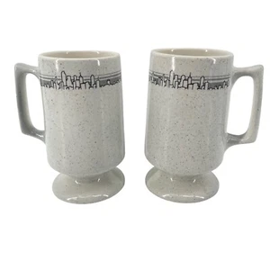 Set of 2 Buffalo China NYC Skyline Mug Restaurant Ware Footed 5.5" Mugs Vintage - Picture 1 of 9