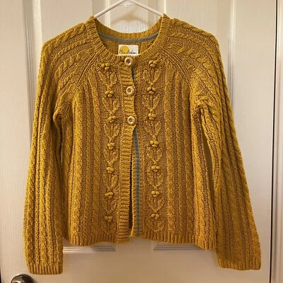 Cárdigan Suéter Mini Boden Tejido con Cable Amarillo Mostaza Botón Niñas Talla 11-12 Foto 1 de 4